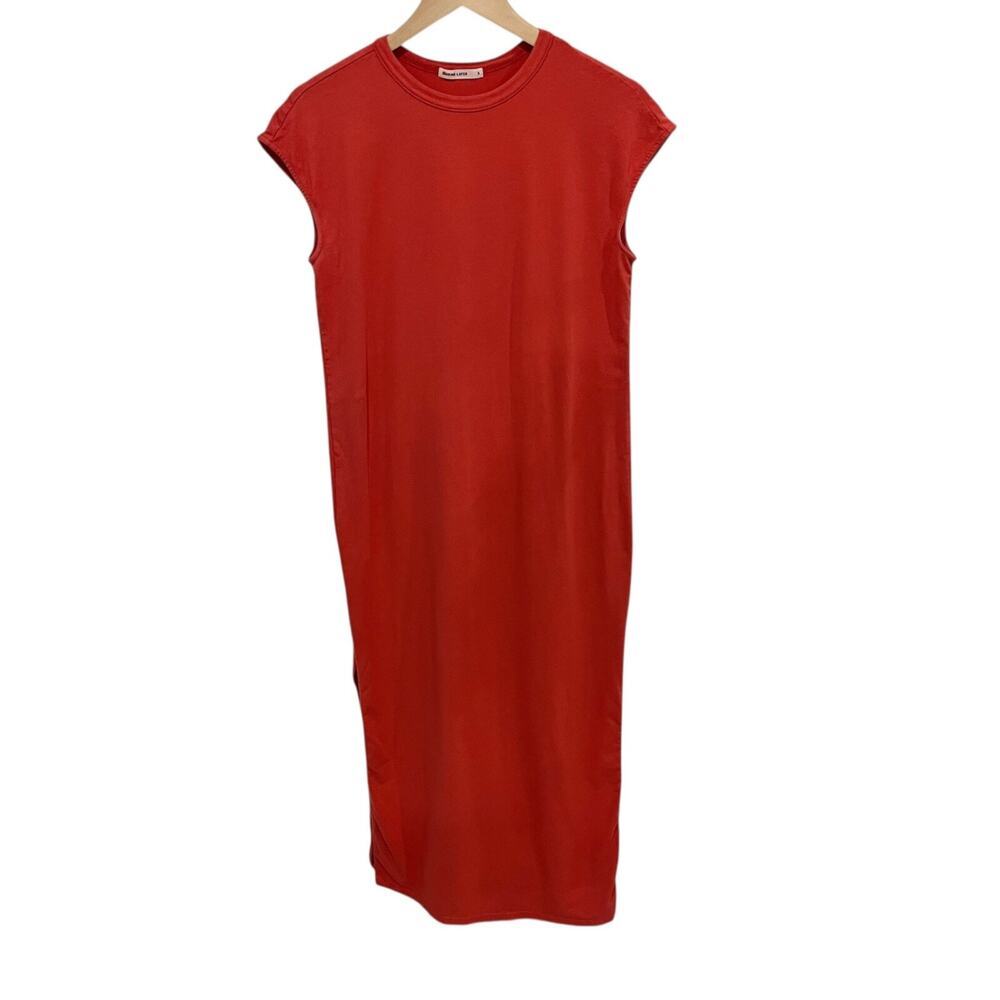 Marine Layer Taylor Maxi Dress Organic Cotton Small Coral Cap Sleeve Slits